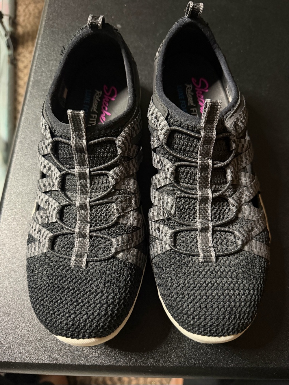 Skechers Women's Black and Gray Knit Slip-On Sneakers